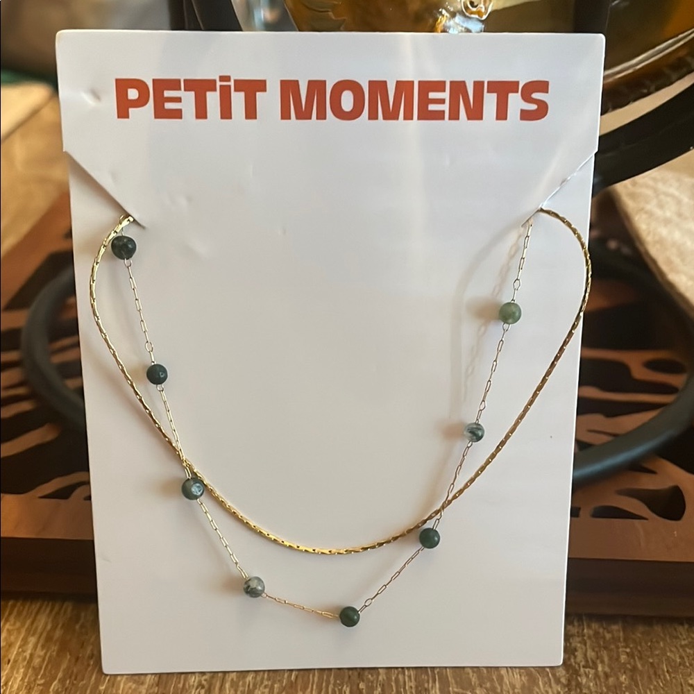 NWOT Stainless Steel Gold Tone Bracelet with Dainty Green Beads